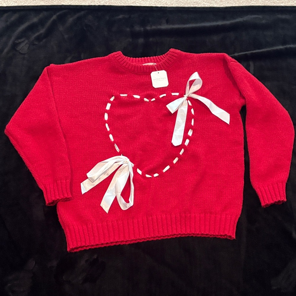 Altar'd State Red Sweater with White Heart and Bows